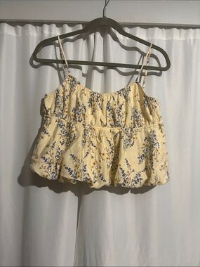 RSQ Yellow Floral Spaghetti Strap Peplum Camisole